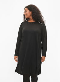 Langermet jerseykjole med knappedetaljer, Black, Model