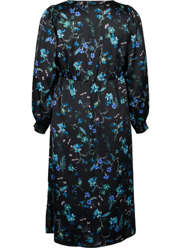 Midikjole med lange ermer og blomstertrykk, Blue Flower AOP, Packshot image number 1