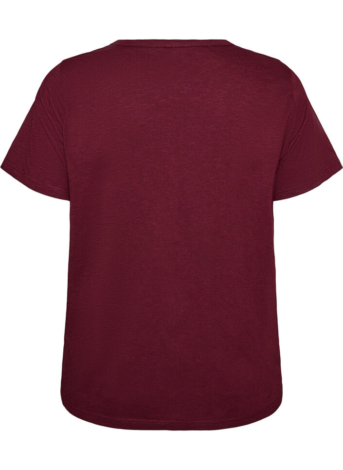 T-skjorte med knappdetalj, M&oslash;rk Bordeaux, Packshot image number 1