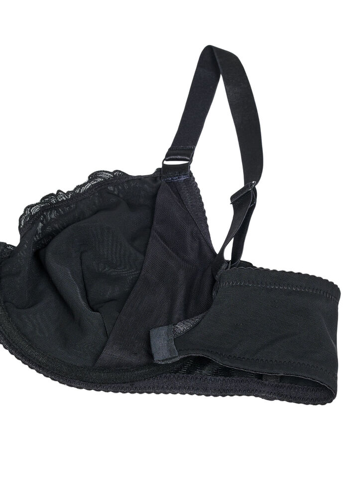 Full dekkende BH i mesh med brodert mønster, Black, Packshot