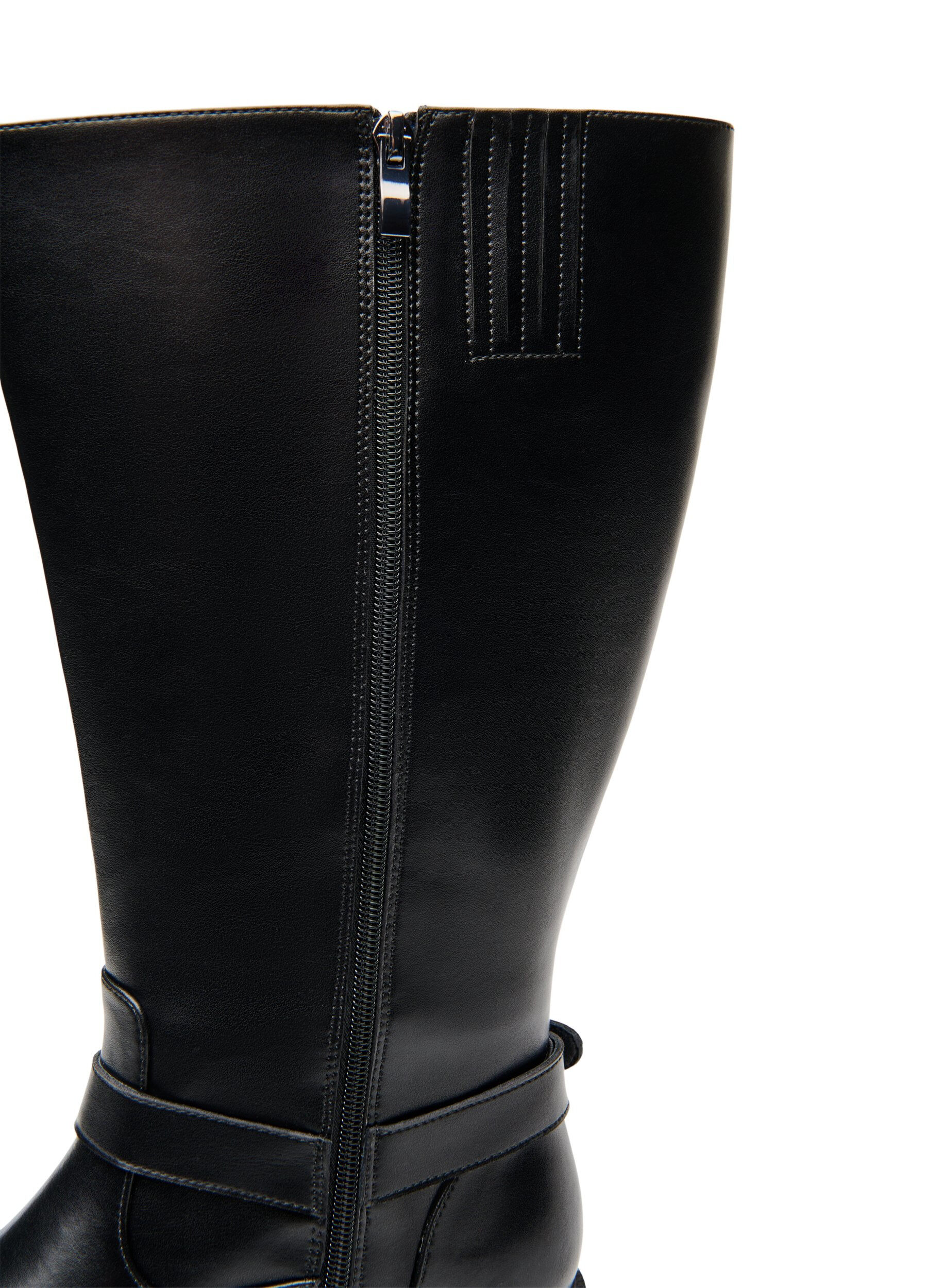 ZizziH&oslash;y skinnst&oslash;vel med dekorative spenner, Svart, Packshot image number 3