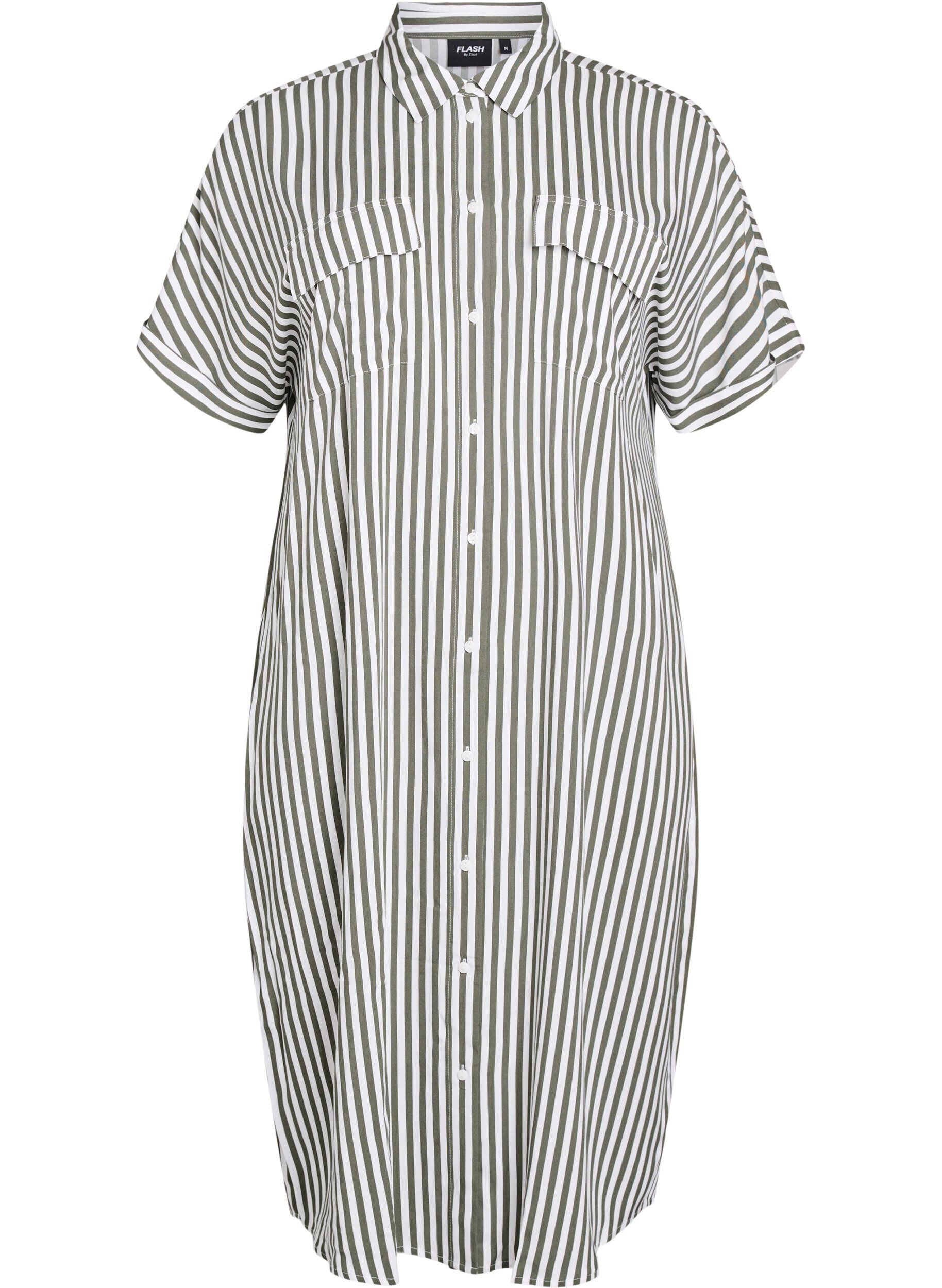 Zizzi FLASH - Lang skjortekjole med korte ermer, Gr&oslash;nn, Packshot image number 0