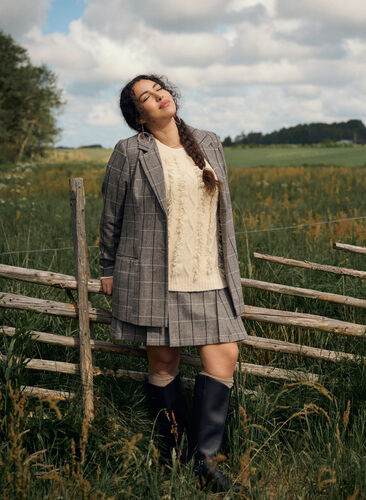 Zizzi Rutete skjørt, Brun, Image image number 0