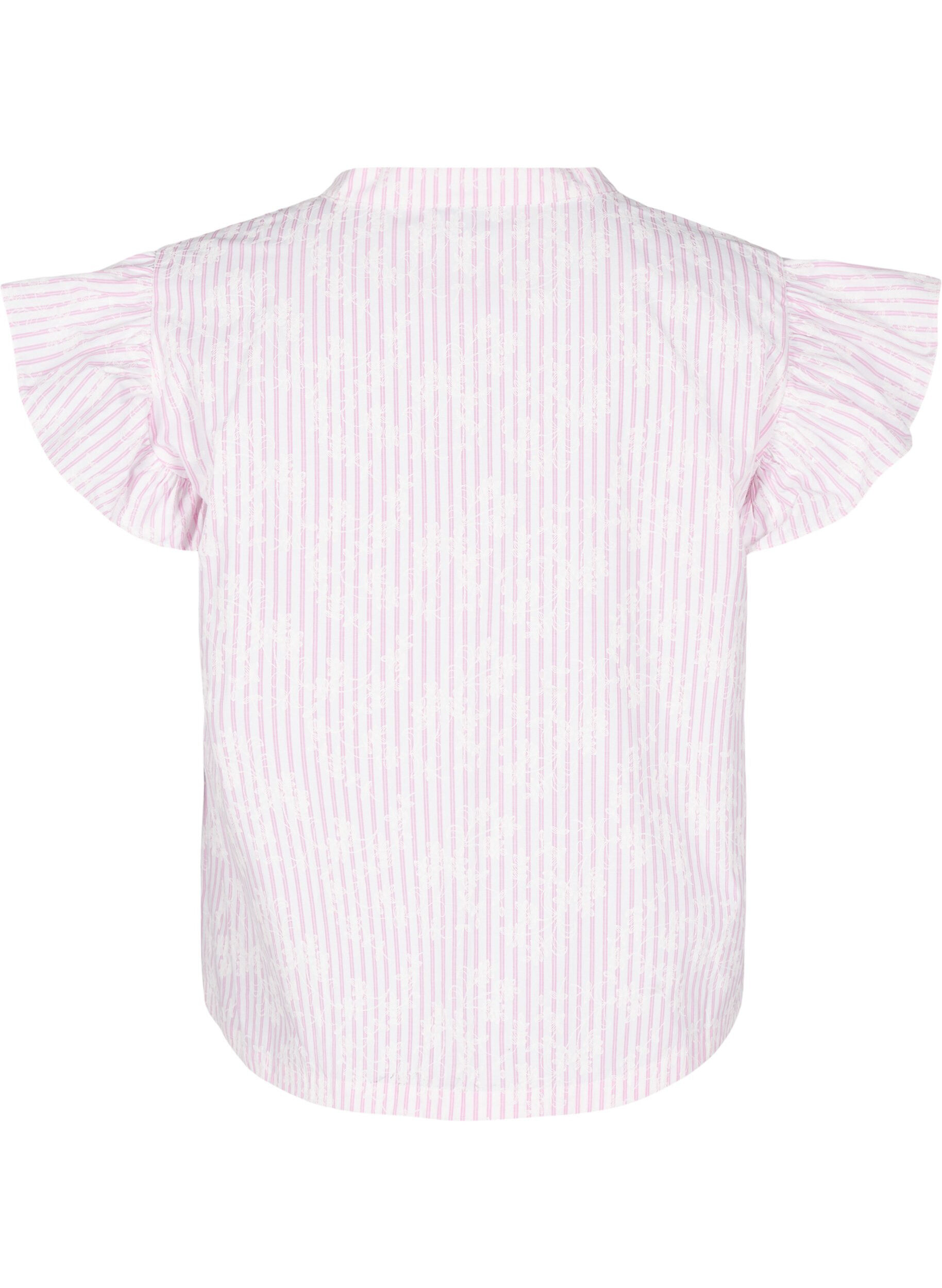 Zizzi Ermel&oslash;s bluse med striper og blomstertrykk, Rosa, Packshot image number 1