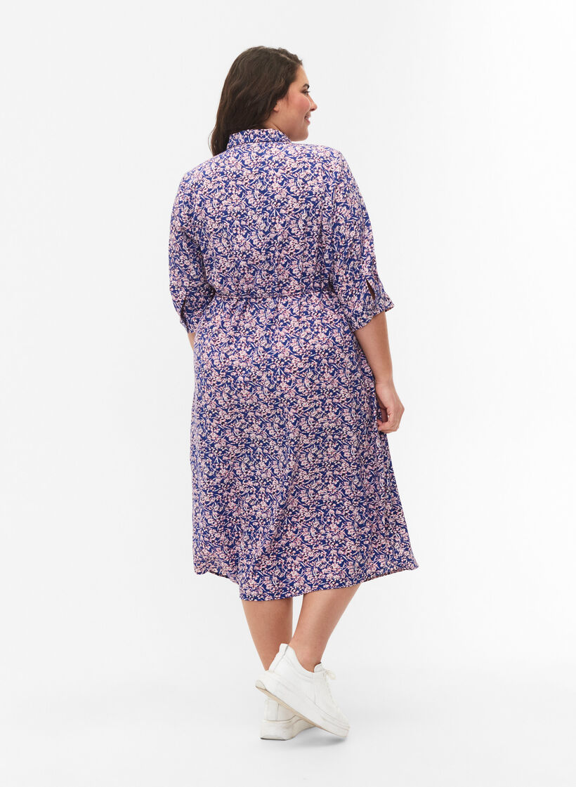 FLASH - Skjortekjole med blomstermønster , Strong Blue Flower, Model image number 1