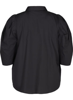Bomullsskjorte med 3/4-puffermer, Black, Packshot image number 1