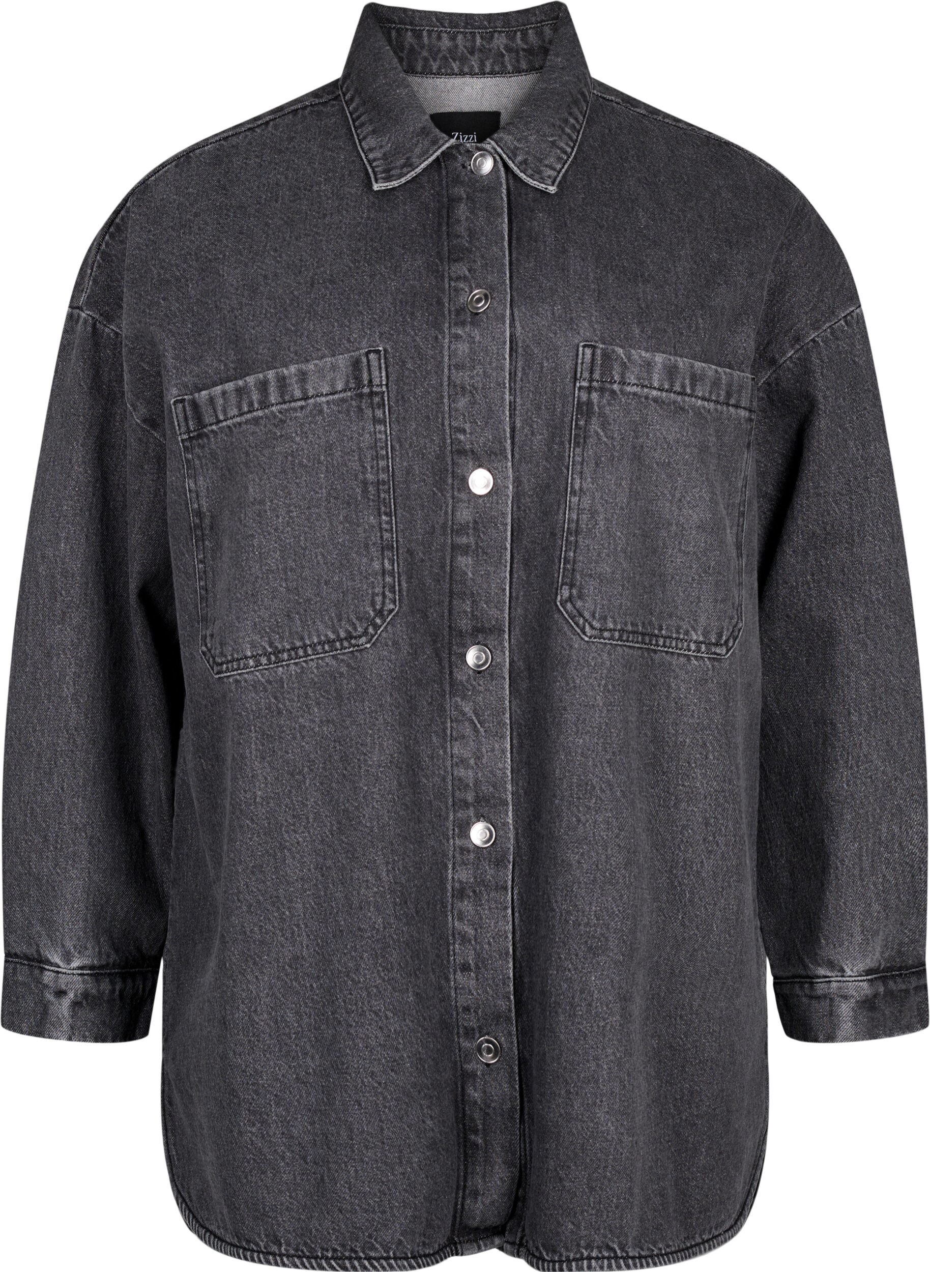 Zizzi L&oslash;stsittende denimjakke med knapper, Grey Denim, Packshot image number 0