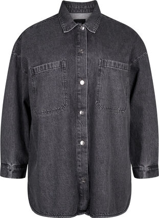 Zizzi Løstsittende denimjakke med knapper, Grey Denim, Packshot image number 0