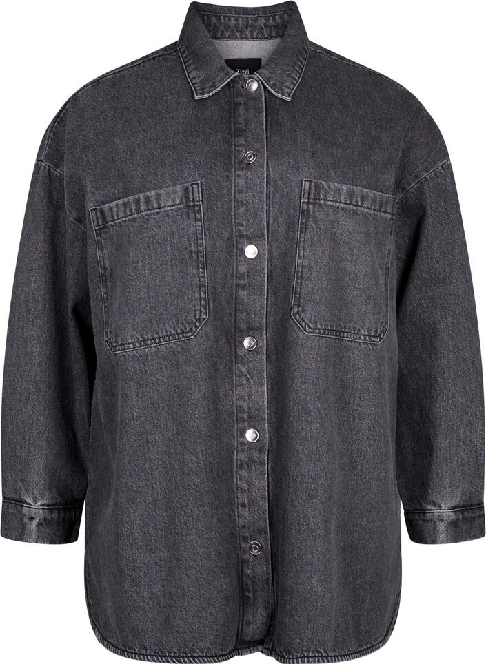 Løstsittende denimjakke med knapper, Grey Denim, Packshot image number 0