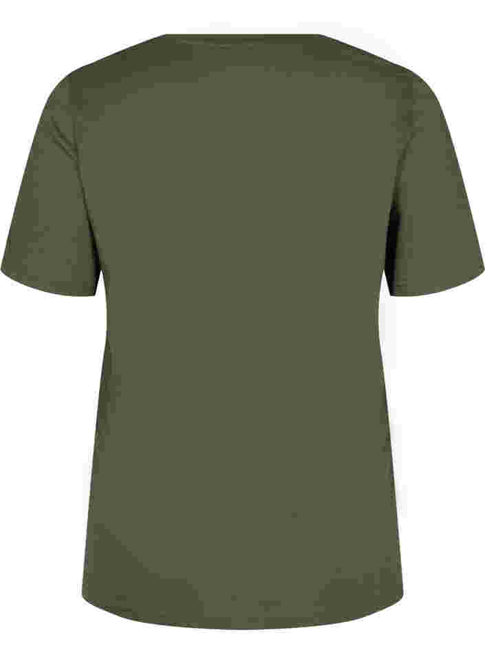 T-skjorte i organisk bomull med V-hals, Thyme, Packshot image number 1