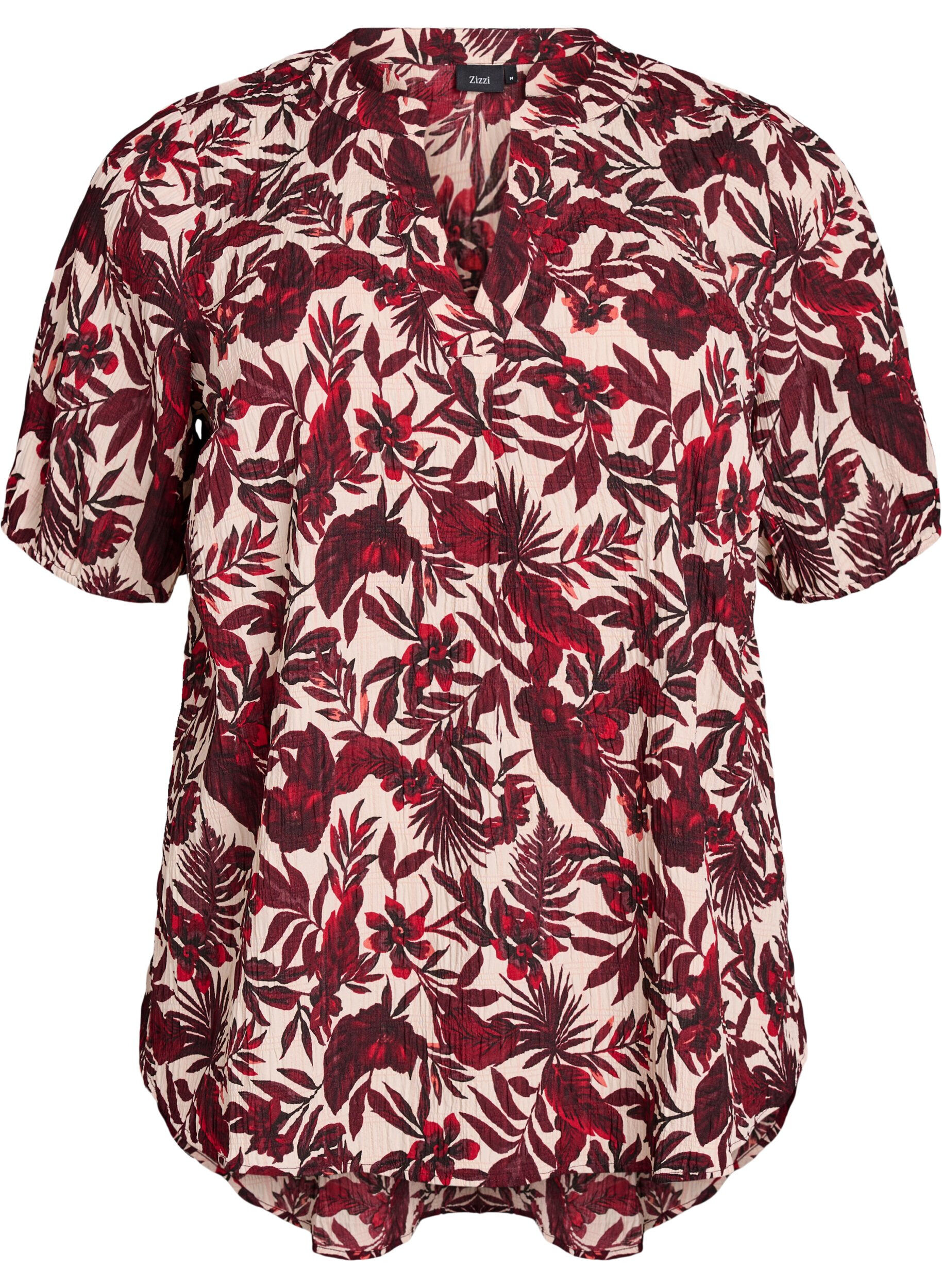 Bluse med blomsterprint og korte ermer