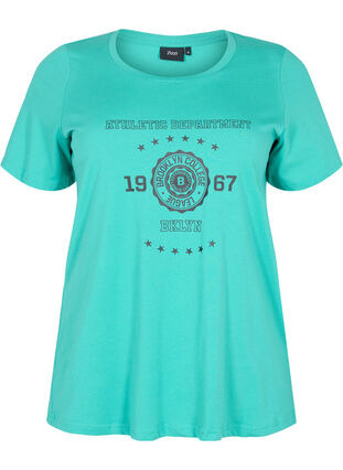 Kortermet T-skjorte i bomull med trykk, Sea Green, Packshot image number 0