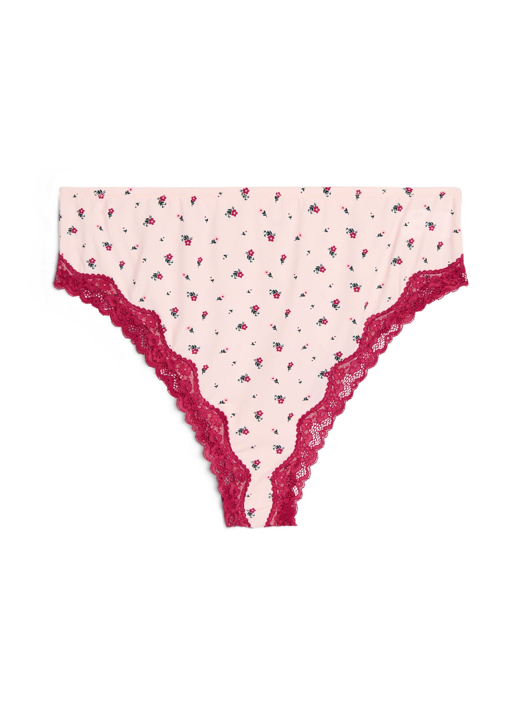 ZizziBrasilianske truser med blomstertrykk og blonder, Rosa, Packshot image number 0
