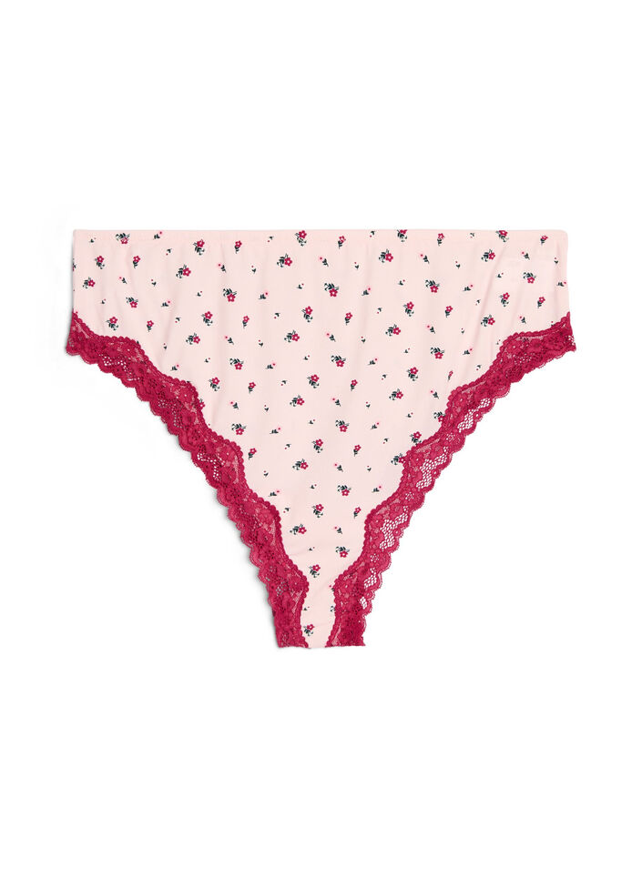 Brasilianske truser med blomstertrykk og blonder, Rosa, Packshot image number 0