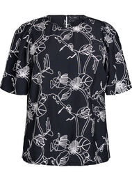 Kortermet bluse med brodert m&oslash;nster, Svart