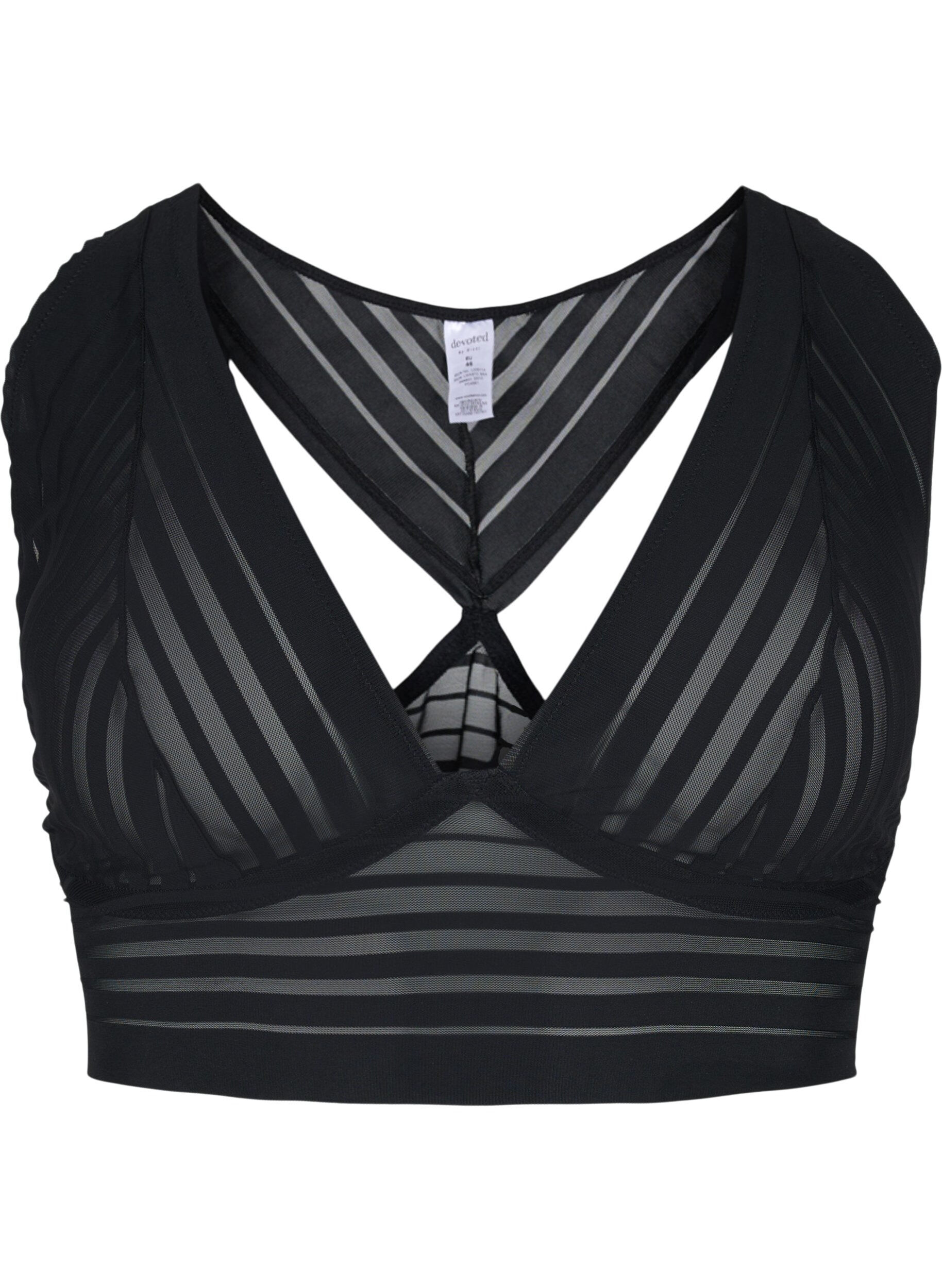 Zizzi BH i stripete mesh, Black, Packshot image number 0
