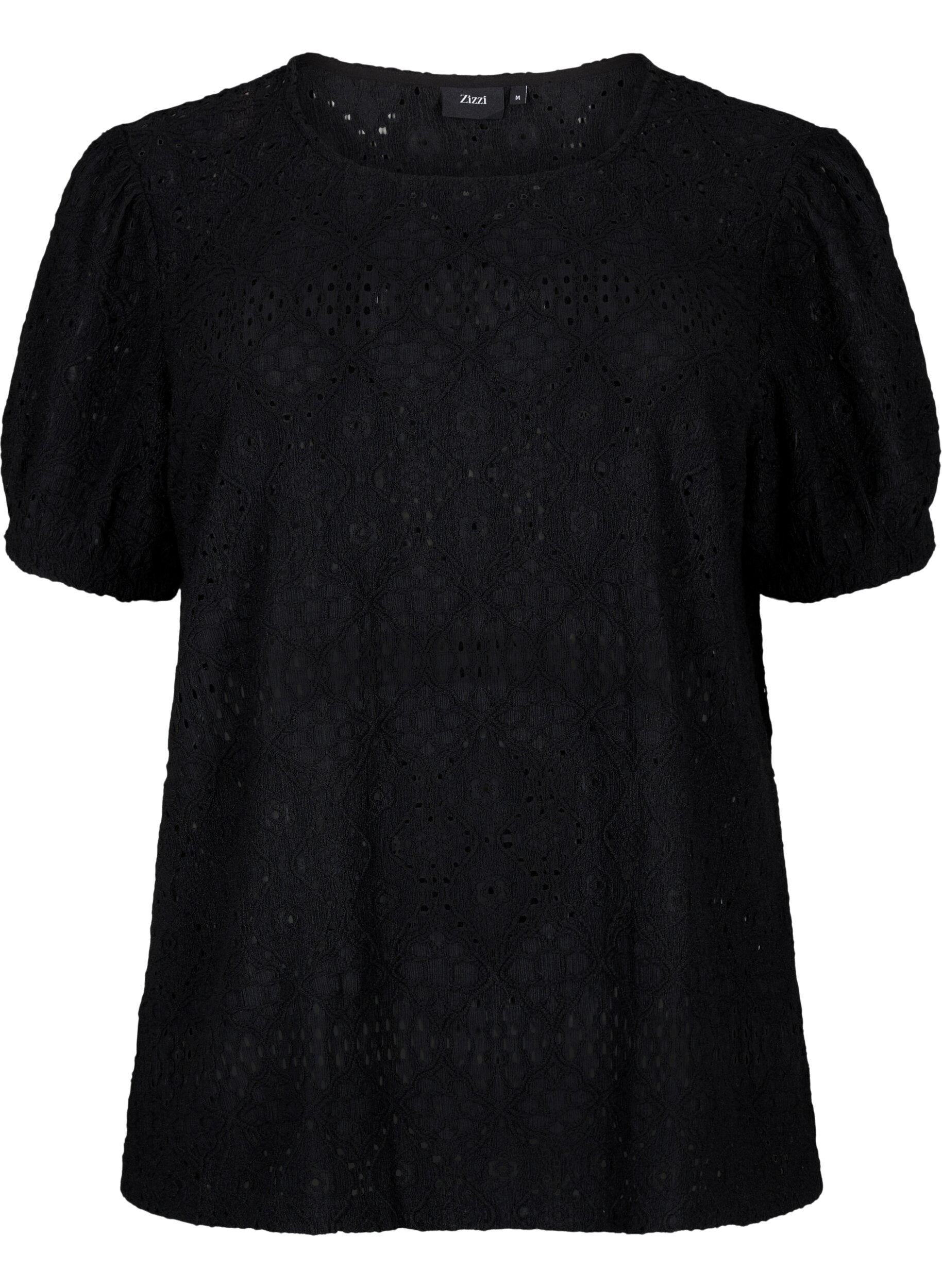 ZizziKortermet bluse med blondem&oslash;nster, Black, Packshot image number 0