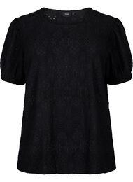 Kortermet bluse med blondemønster, Black