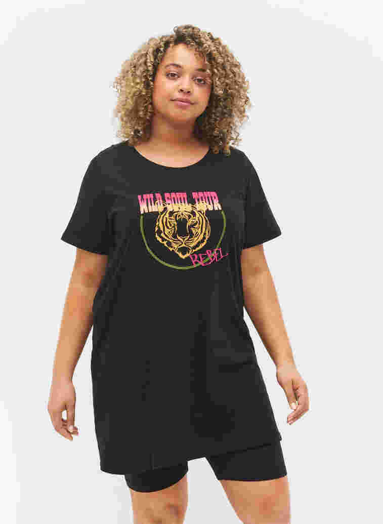 T-skjorte i bomull med korte ermer, Black Tiger, Model image number 0