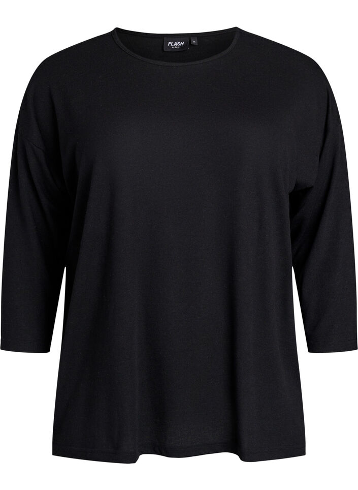 Jersey bluse med 3/4 ermer, Svart, Packshot image number 0