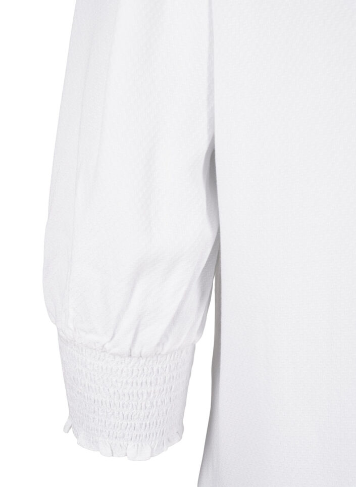 Viskosebluse med vaffelsøm og rysjedetaljer, Bright White, Packshot image number 3