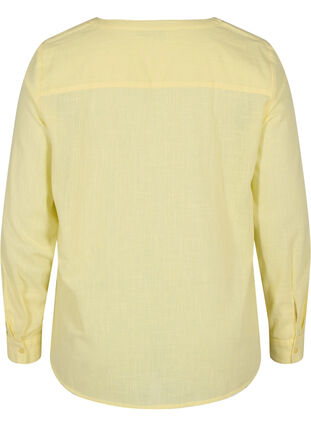 Bomullsbluse med V-hals, Yellow, Packshot image number 1