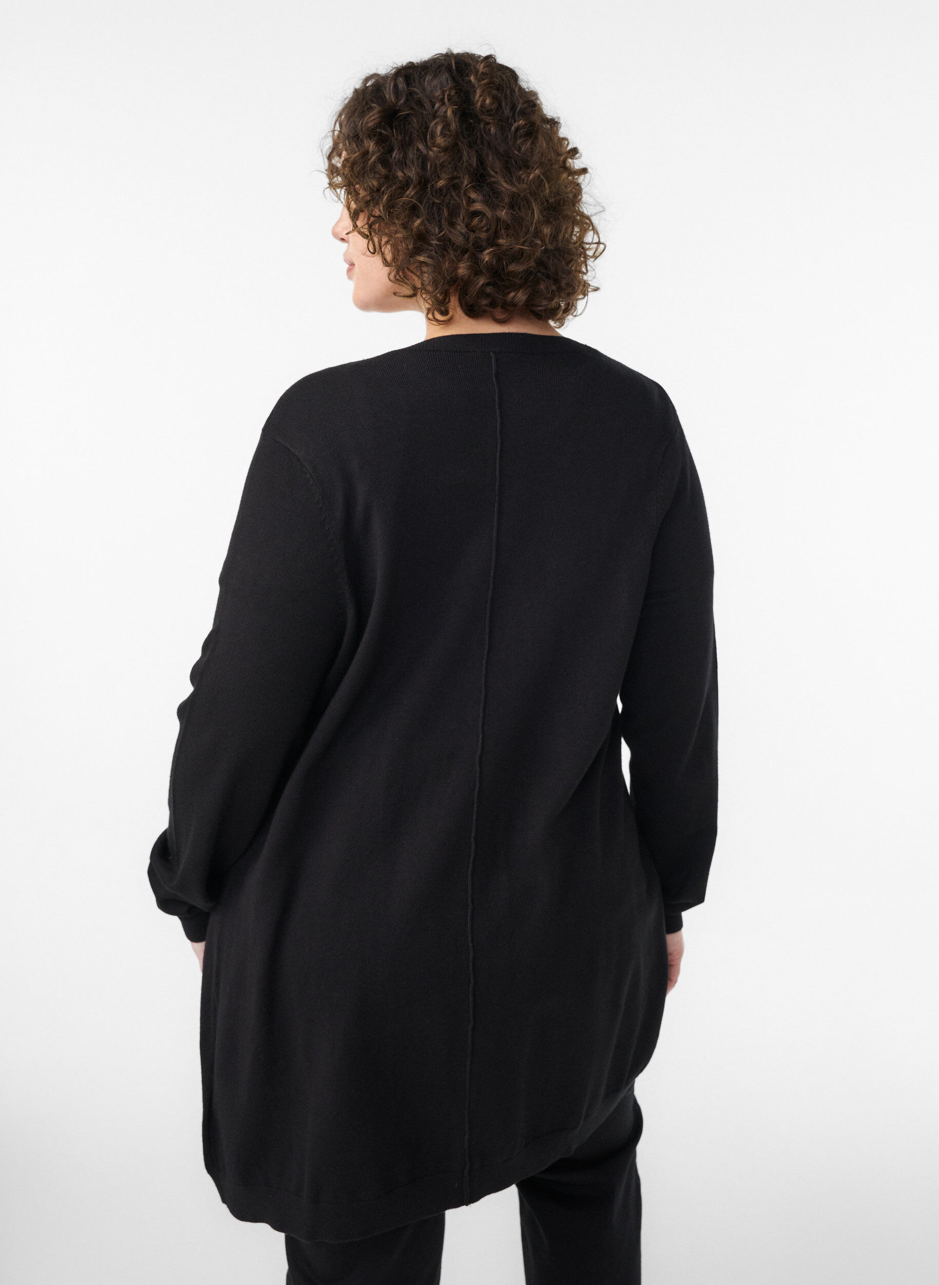 ZizziLang strikkecardigan i viskoseblanding, Svart, Model image number 2