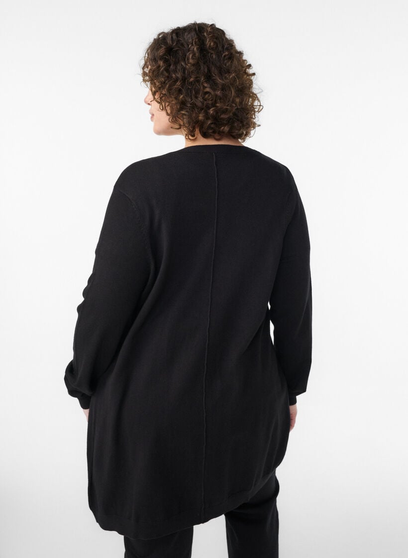 Lang strikkecardigan i viskoseblanding, Svart, Model image number 2