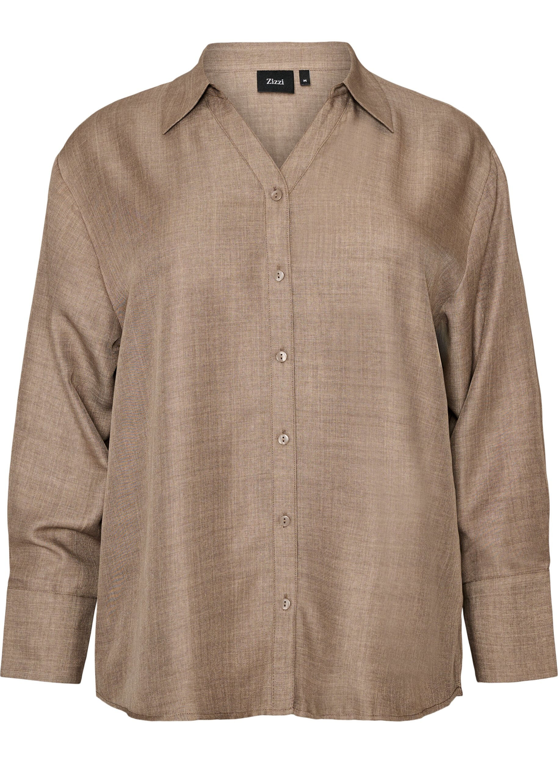 ZizziLoose fit skjorte med V-hals, Brun, Packshot image number 0