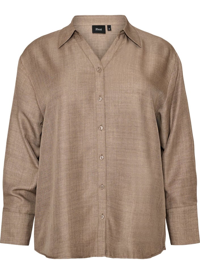 Loose fit skjorte med V-hals, Brun, Packshot image number 0