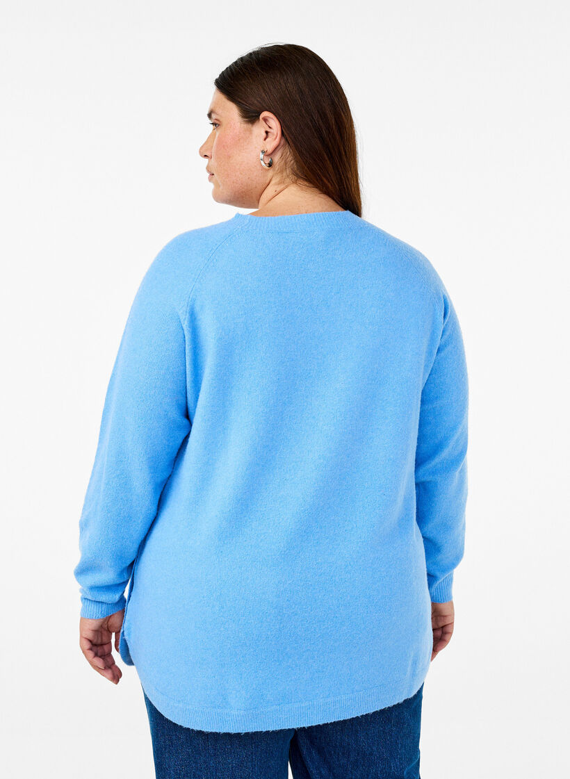Langstrikket bluse med knappdetalj på siden, Della R. Blue Mel., Model image number 1