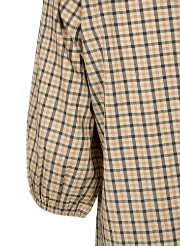 3/4 ermet rutete kjole med glidelås, Brown Check , Packshot image number 3