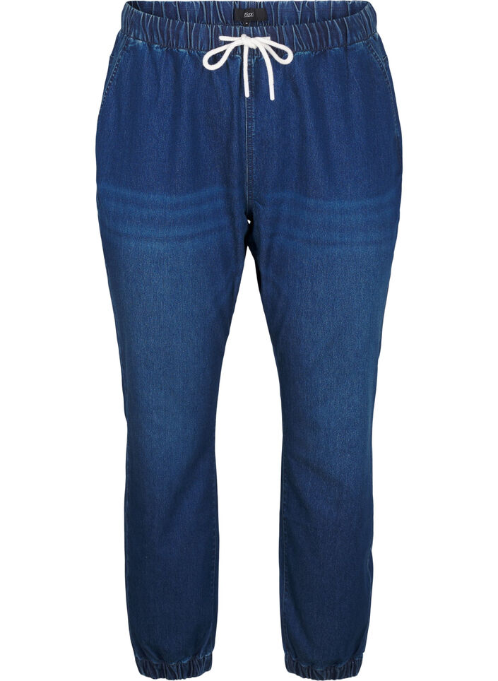 Joggebukse i denim med lommer, Blå, Packshot image number 0