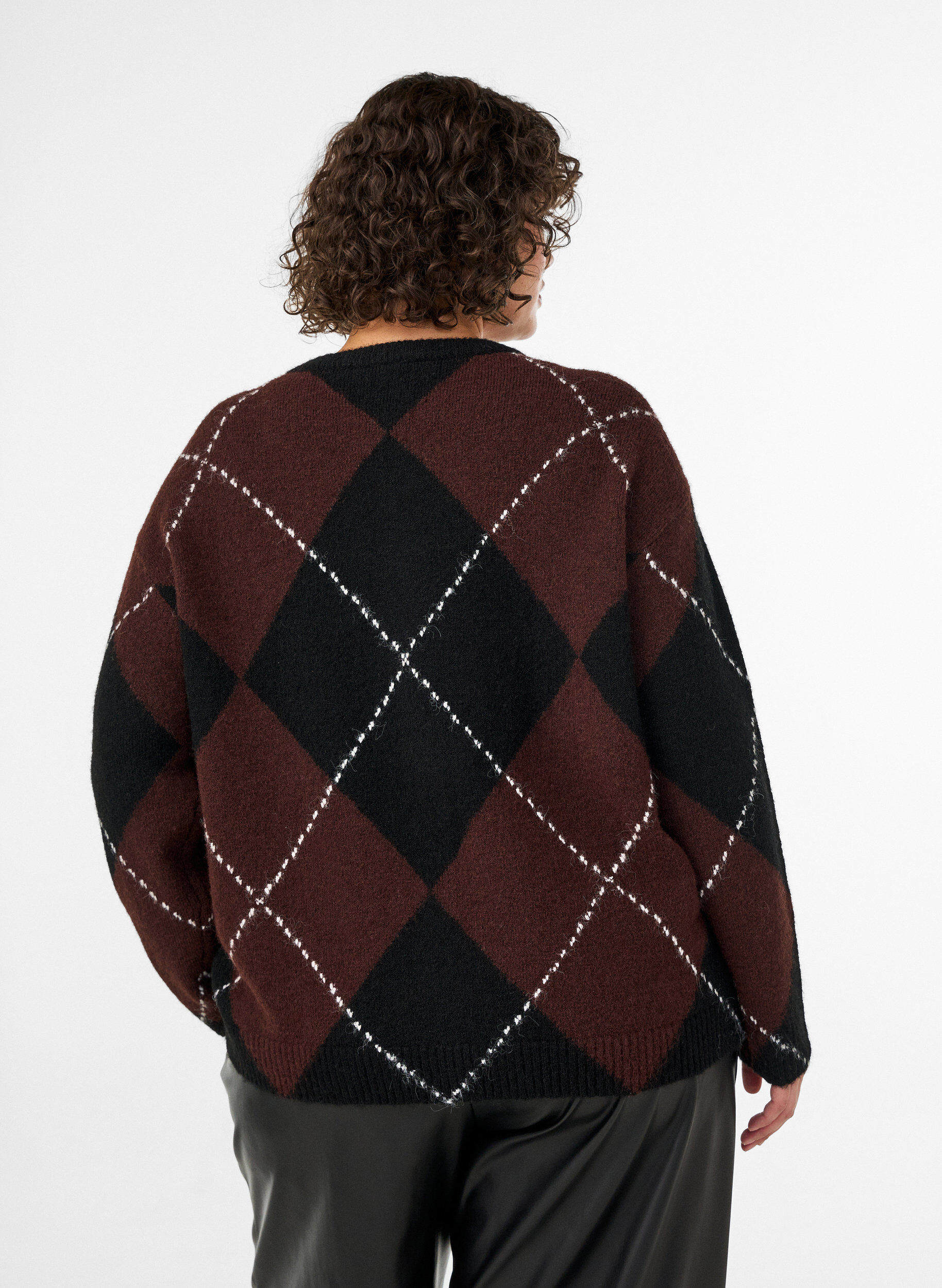 ZizziCardigan med argyle-m&oslash;nster, Svart, Model image number 2