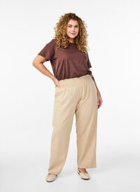 Linbukse med vaffelsøm, Beige Linbukse med vaffelsøm, Beige, Model