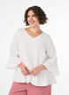 Bluse med tekstur, V-hals og rysjer, Vanilje, Model image number 0