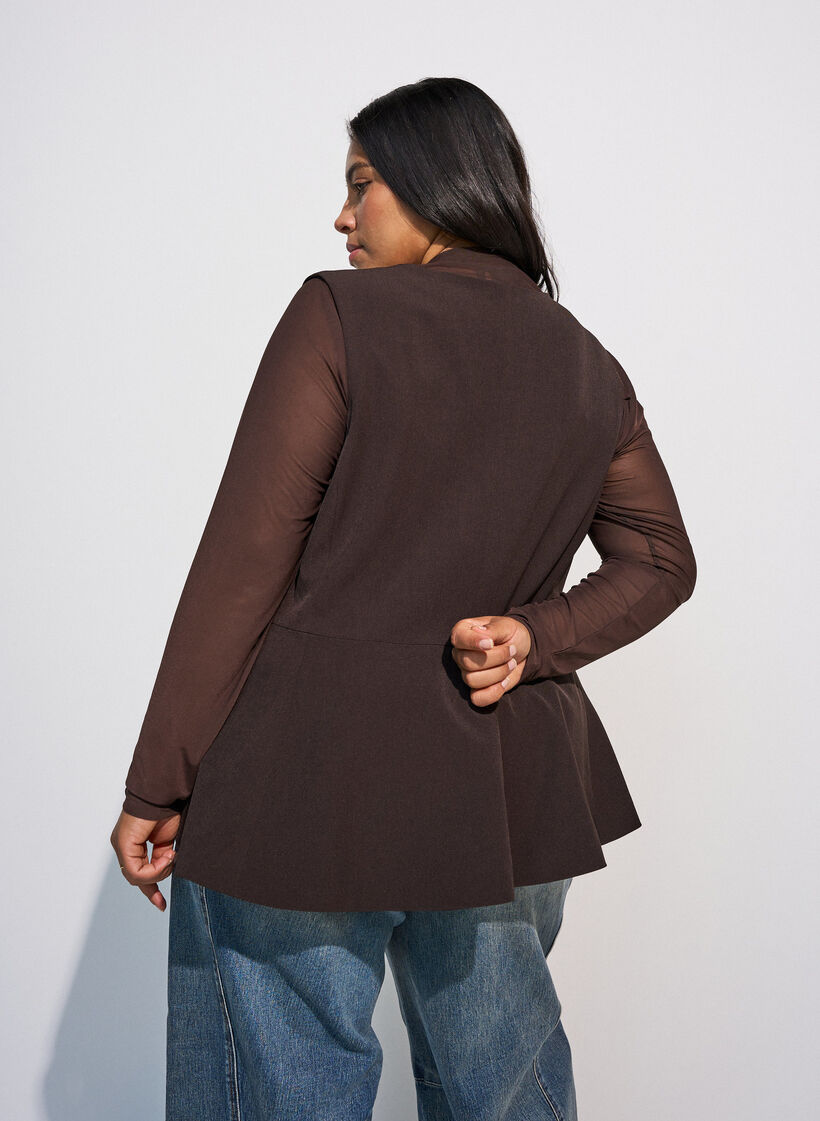 Tett sittende meshbluse med lange ermer, Brun, Model image number 2