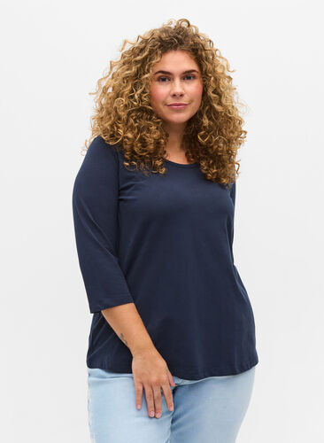Basis t-skjorte med 3/4-ermer, Navy Blazer, Model image number 0