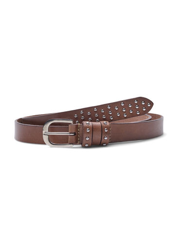 Skinnbelte med nagler, Brown, Packshot image number 0