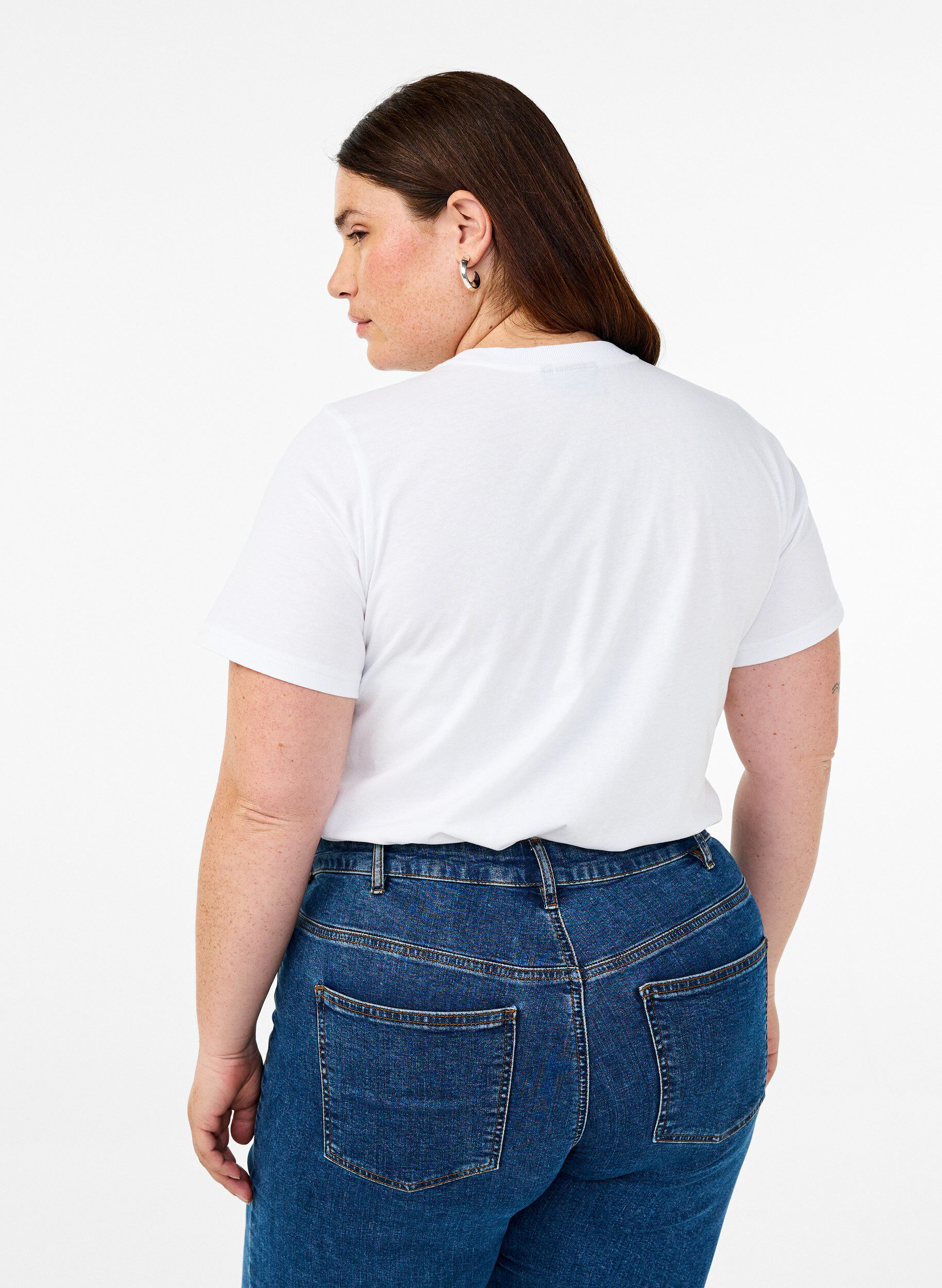 Zizzi Bomulls T-skjorte med broderidetalje, Hvit, Model image number 2