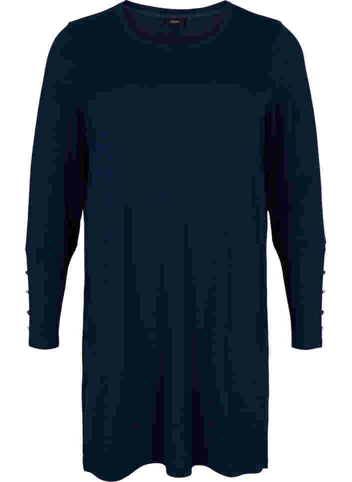Tunika med lange ermer og knappedetaljer, Navy Blazer, Packshot image number 0