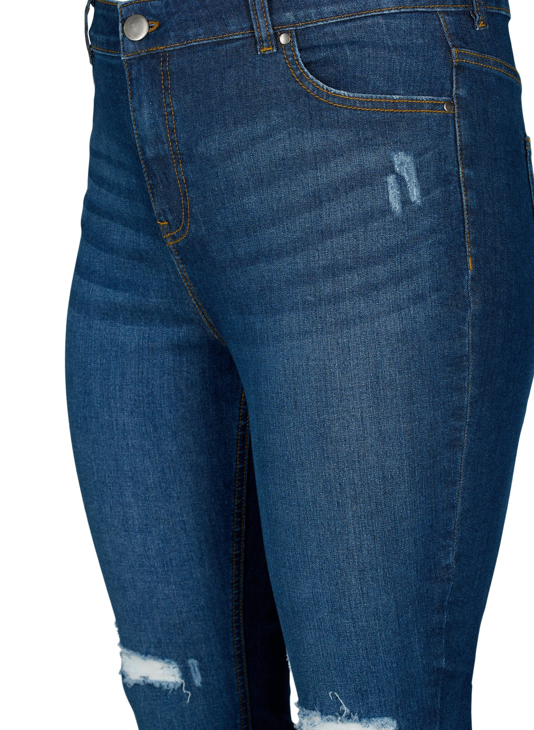 Zizzi Super slim Amy jeans med slitte detaljer og h&oslash;yt liv, Dark blue, Packshot image number 2