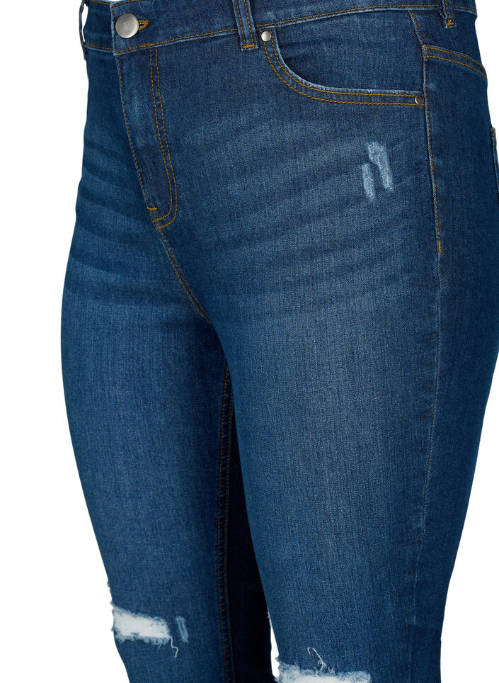 Super slim Amy jeans med slitte detaljer og høyt liv, Dark blue, Packshot image number 2