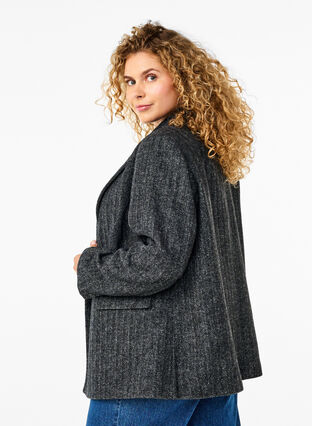 Zizzi Blazer i ullblanding med lommer, Dark Grey Melange, Model image number 1