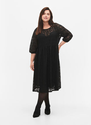 Blondekjole med 3/4 ermer, Black, Model image number 2