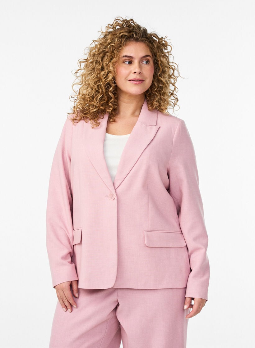 Klassisk blazer med enkel knappelukking og lommer, Rosa, Model image number 0