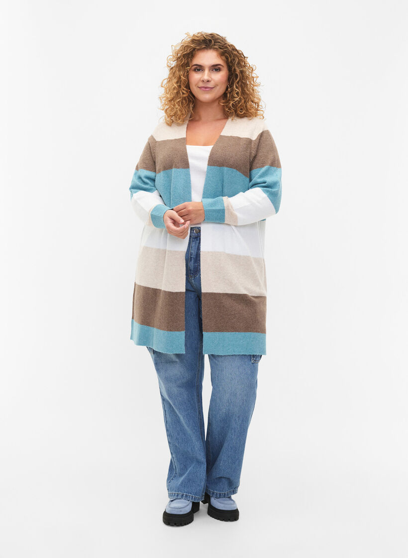 Lang cardigan med åpen front, Reef Waters Mel Comb, Model image number 2