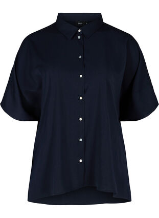Skjortebluse med 3/4-ermer og knyting, Medieval Blue, Packshot image number 0
