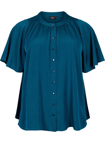 Kortermet skjorte med prikkete mønster, Deep Teal, Packshot image number 0