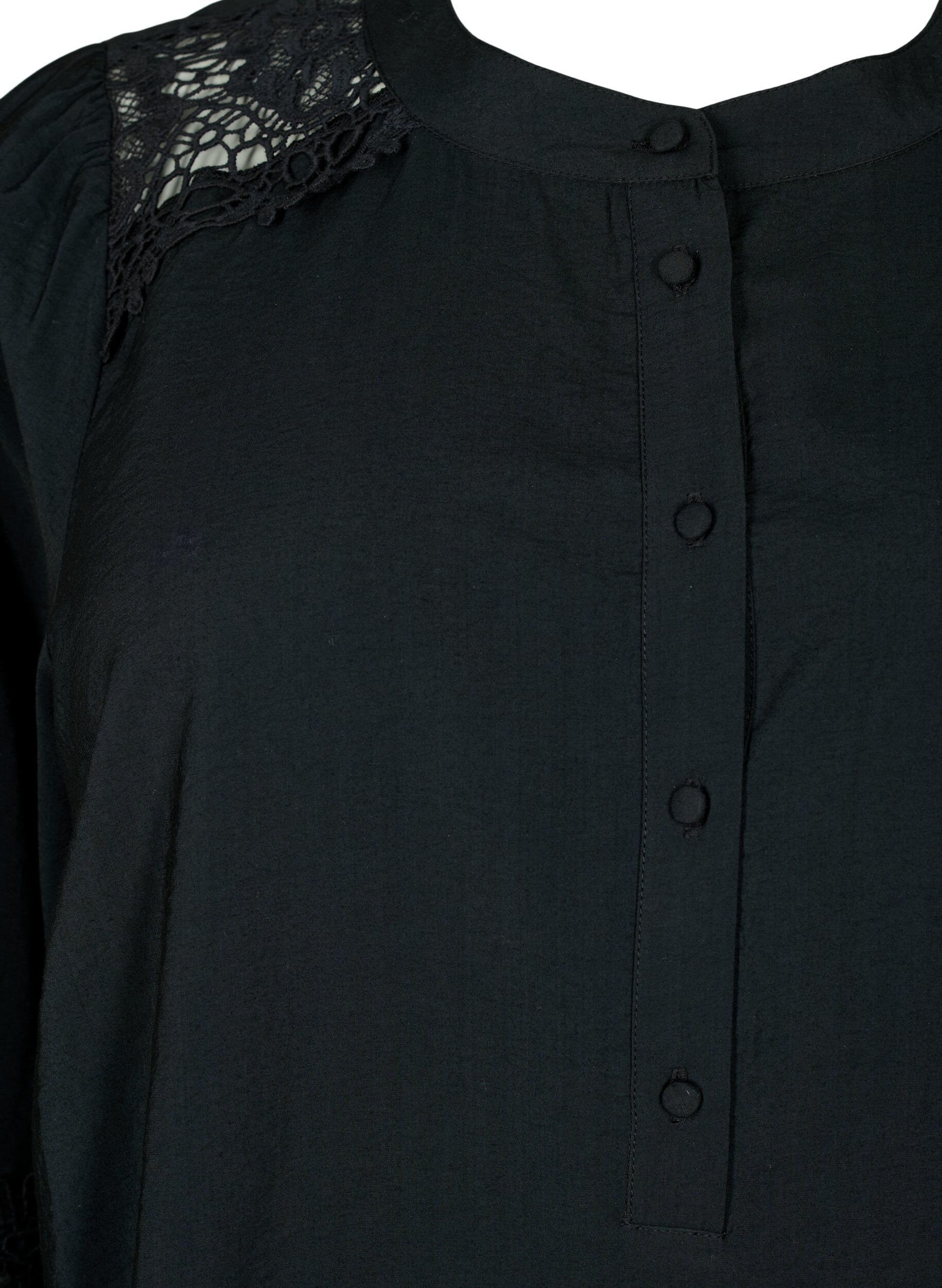 Zizzi Viskosebluse med heklede detaljer, Black, Packshot image number 2